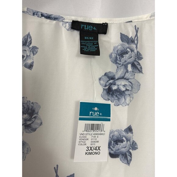 Rue 21+ Womens Sheer Floral Kimono Cardigan 3X/4X Polyester White Blue New - Picture 5 of 5
